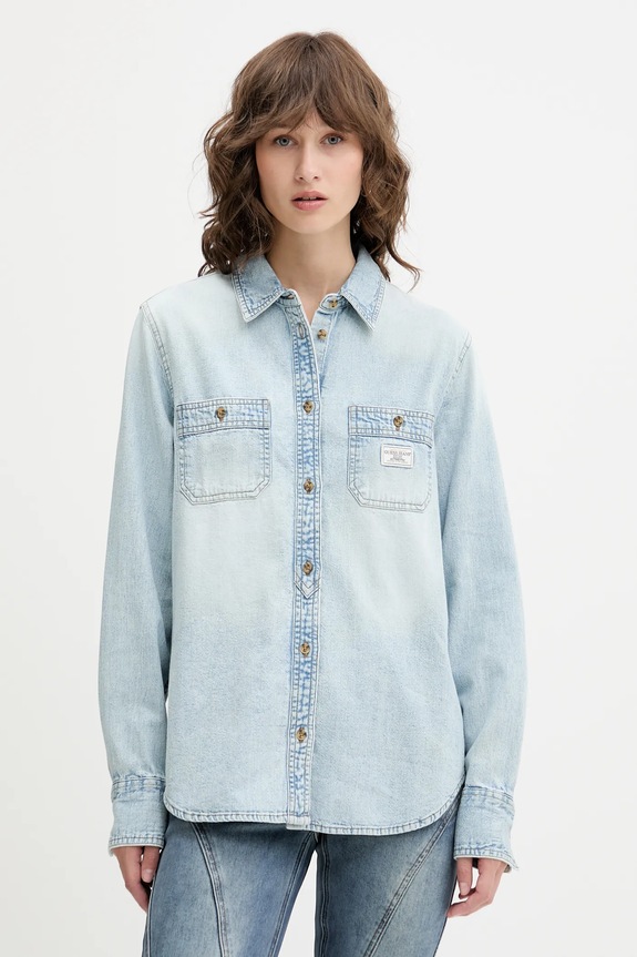 Guess Jeans koszula jeansowa bawełna niebieski W5RH37.D5M83