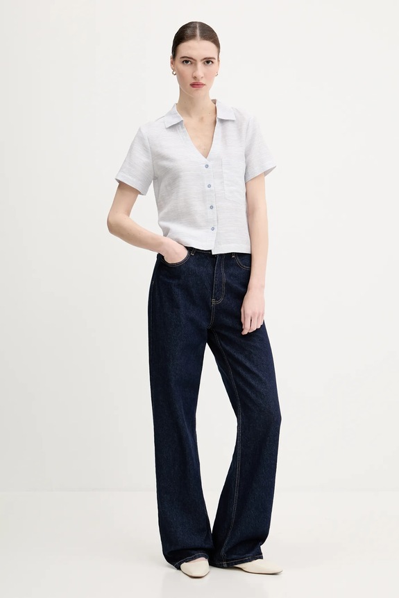Košeľa s prímesou ľanu United Colors of Benetton 5YPVDQ0BX modrá SS25