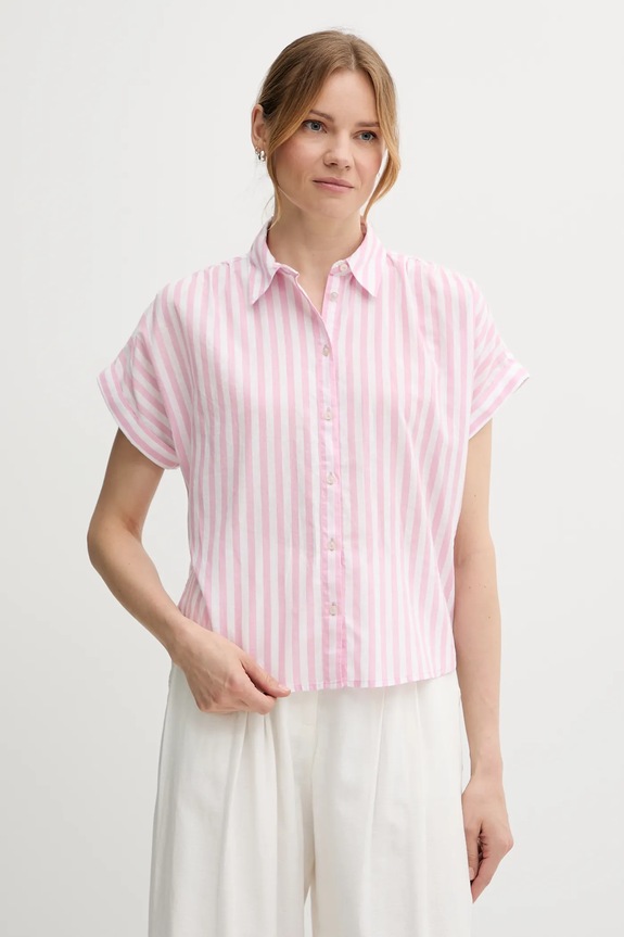 Πουκάμισο με μείγμα από λινό United Colors of Benetton εμπριμέ ροζ 58I5DQ08M