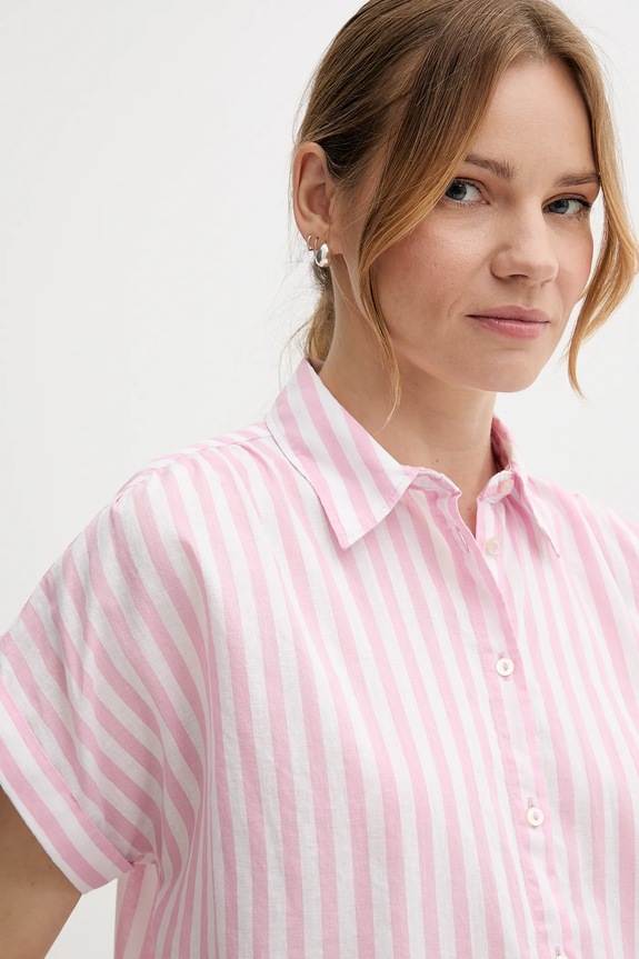 Ρούχα Πουκάμισο με μείγμα από λινό United Colors of Benetton 58I5DQ08M ροζ