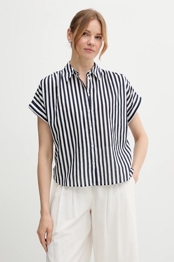 Πουκάμισο με μείγμα από λινό United Colors of Benetton εμπριμέ σκούρο μπλε 58I5DQ08M