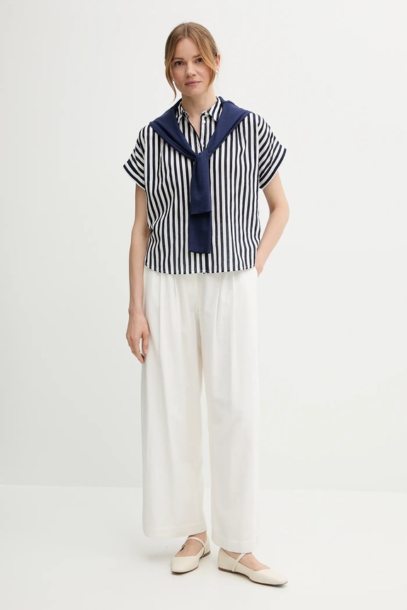 Πουκάμισο με μείγμα από λινό United Colors of Benetton 58I5DQ08M σκούρο μπλε SS25