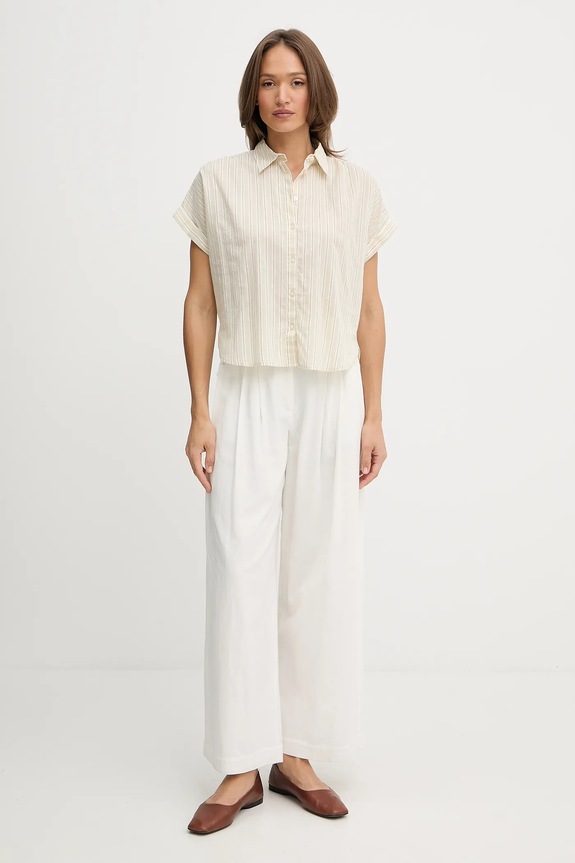 Πουκάμισο με μείγμα από λινό United Colors of Benetton 58I5DQ08M μπεζ SS25