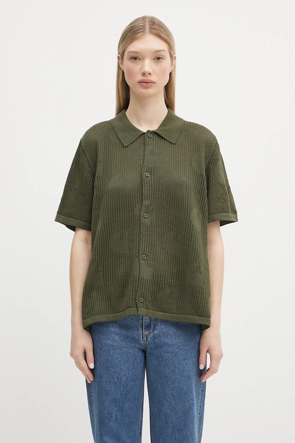 Carhartt WIP koszula bawełniana W’ S/S Temple Knit Shirt gładkie zielony I034541.667XX
