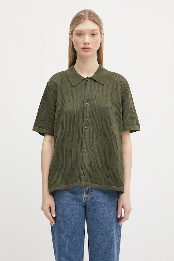 Carhartt WIP koszula bawełniana W’ S/S Temple Knit Shirt gładkie zielony I034541.667XX