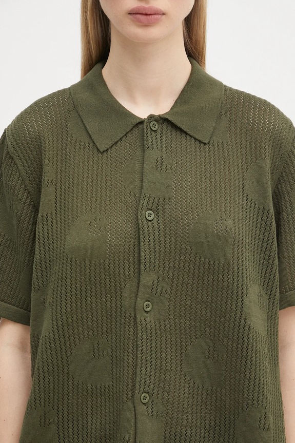 Carhartt WIP koszula bawełniana W’ S/S Temple Knit Shirt zielony I034541.667XX