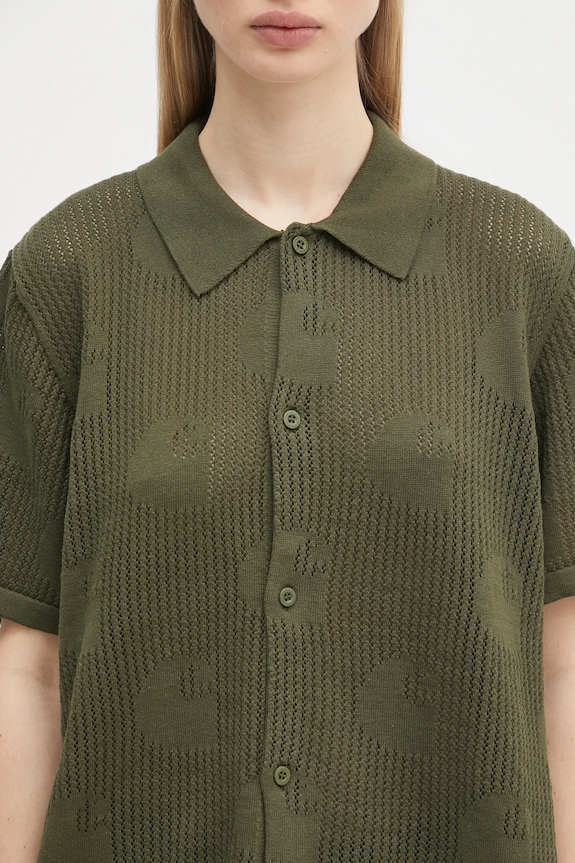 Carhartt WIP koszula bawełniana W’ S/S Temple Knit Shirt zielony I034541.667XX
