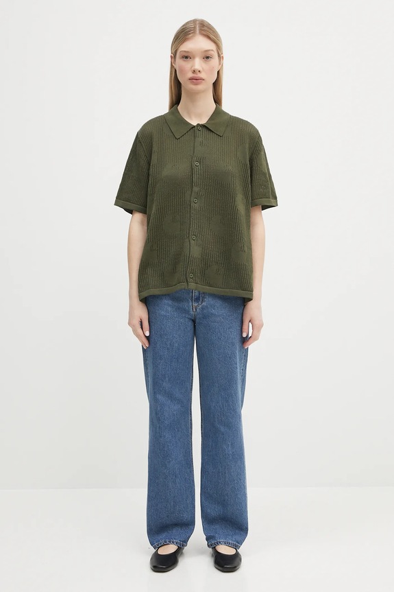 Carhartt WIP koszula bawełniana W’ S/S Temple Knit Shirt I034541.667XX zielony