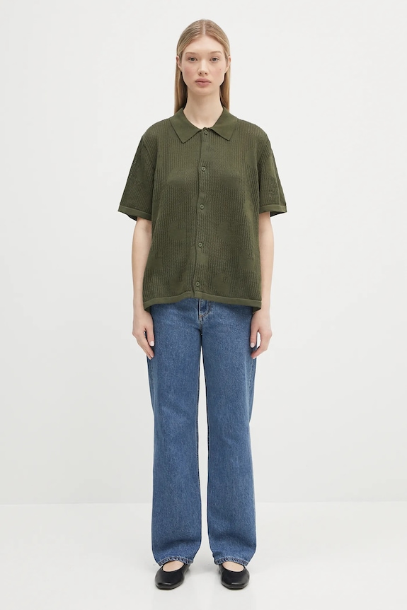 Carhartt WIP koszula bawełniana W’ S/S Temple Knit Shirt I034541.667XX zielony