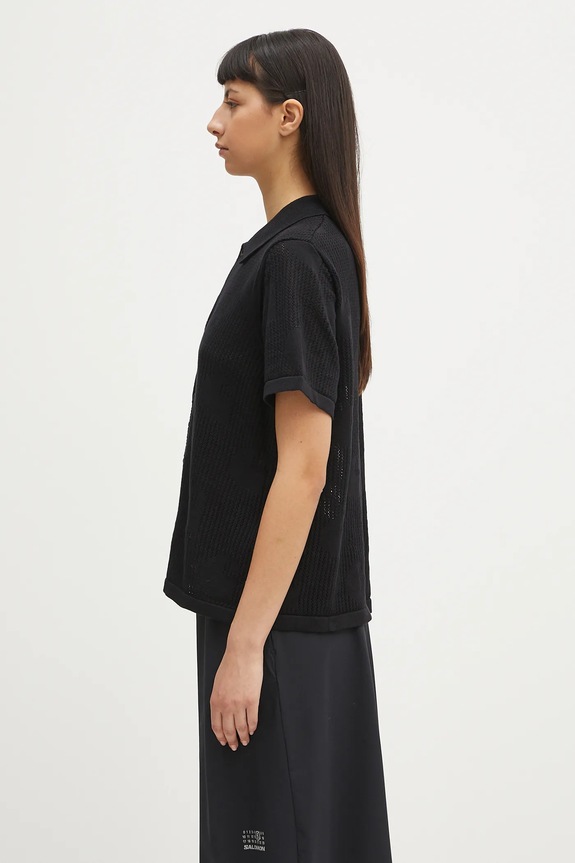 Βαμβακερό πουκάμισο Carhartt WIP W’ S/S Temple Knit Shirt I034541.89XX μαύρο SS25