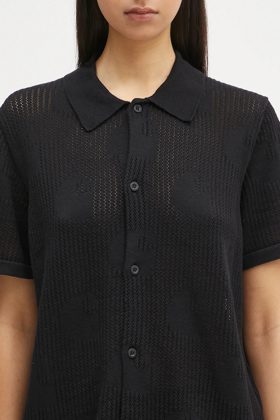 Βαμβακερό πουκάμισο Carhartt WIP W’ S/S Temple Knit Shirt μαύρο I034541.89XX