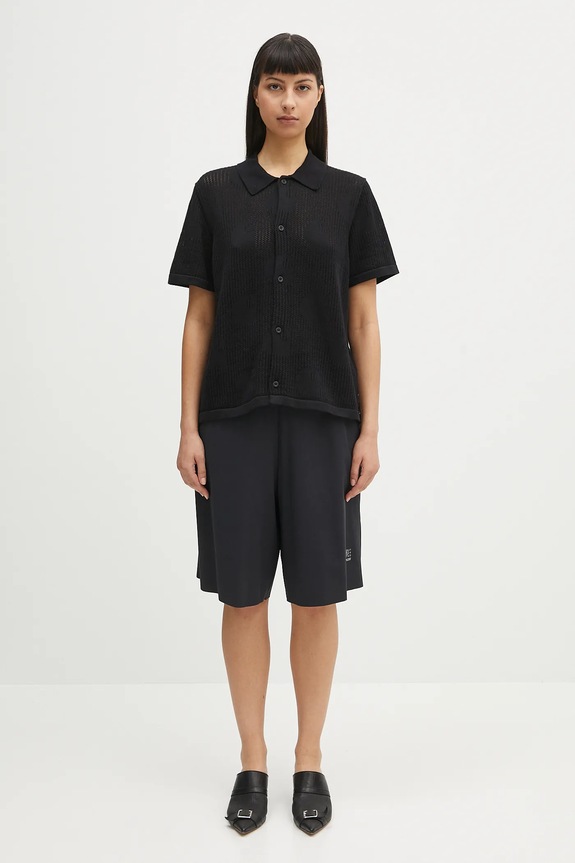 Βαμβακερό πουκάμισο Carhartt WIP W’ S/S Temple Knit Shirt I034541.89XX μαύρο