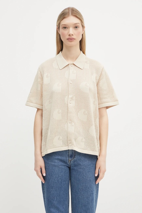 Хлопковая рубашка Carhartt WIP W’ S/S Temple Knit Shirt гладкий бежевый I034541.2LPXX