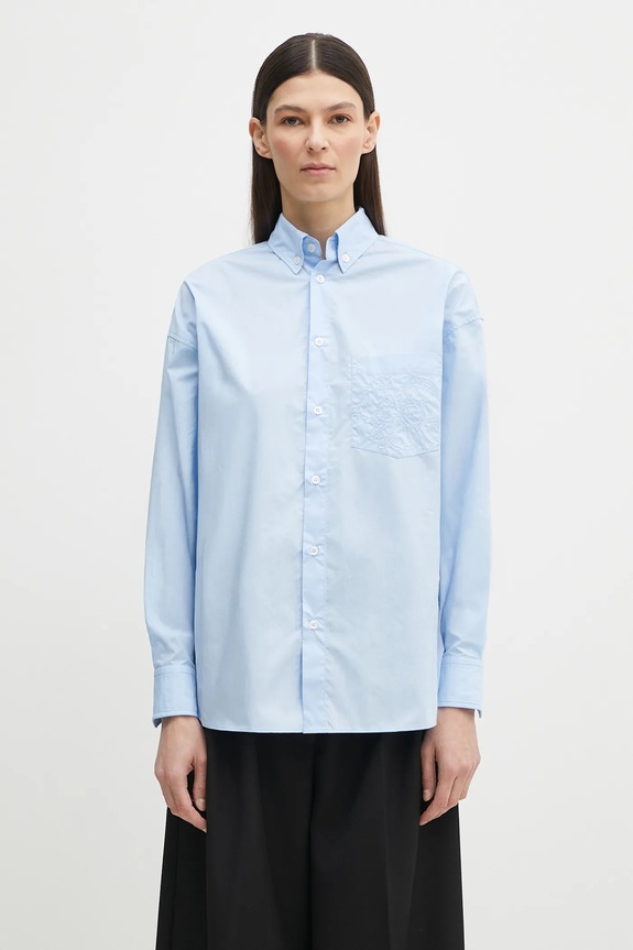 Бавовняна сорочка Fiorucci Angel Embroidered Relaxed Fit гладкий блакитний U02SPTLO055CO02BL02
