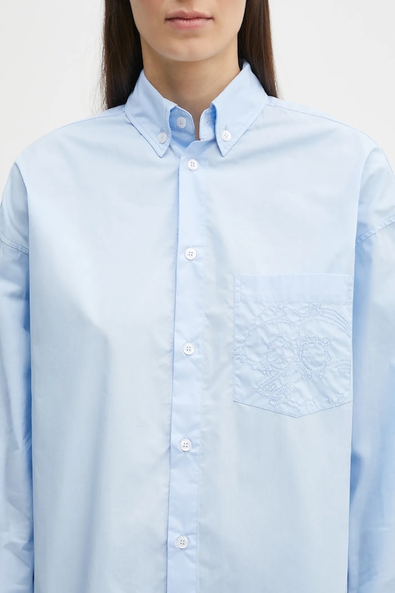 Хлопковая рубашка Fiorucci Angel Embroidered Relaxed Fit голубой U02SPTLO055CO02BL02