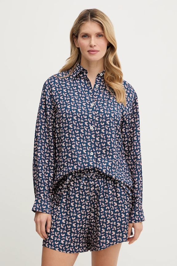 A.P.C. cămașă Chemise Gabrielle lung bleumarin VIALN.F12607