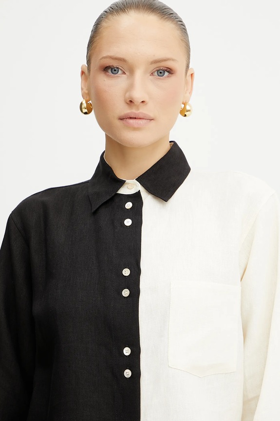 Πουκάμισο από λινό Forte Forte μαύρο 13829bis.my.shirt