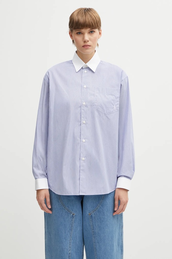 Бавовняна сорочка Sporty & Rich Src Oversized візерунок блакитний SI019606302ST02