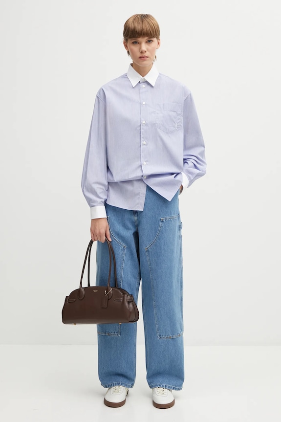 Бавовняна сорочка Sporty & Rich Src Oversized SI019606302ST02 блакитний