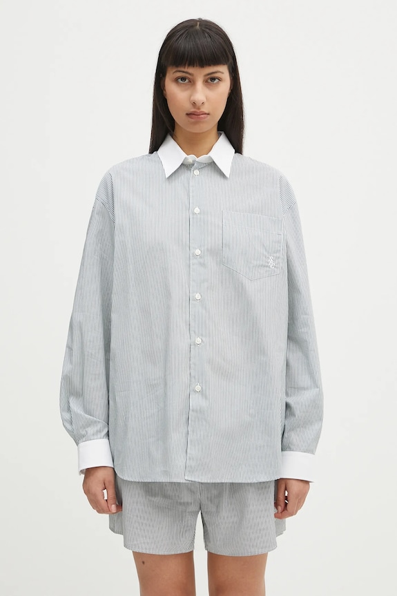 Sporty & Rich koszula bawełniana Src Oversized wzorzyste zielony SI019606302ST71