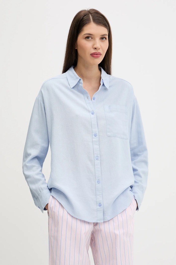 Lněná košile Hollister Co. len modrá KI340.5162.210