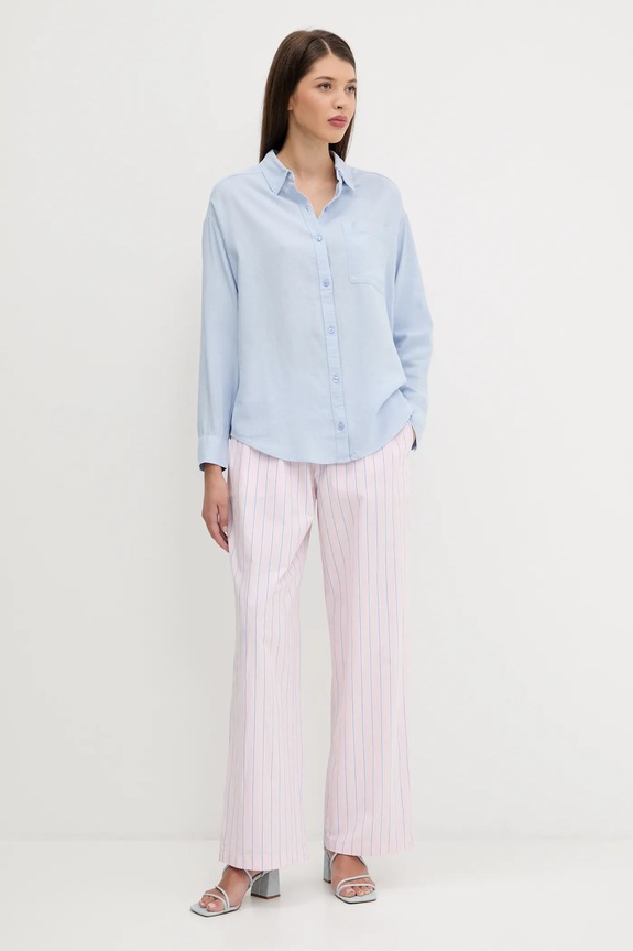Lněná košile Hollister Co. KI340.5162.210 modrá SS25