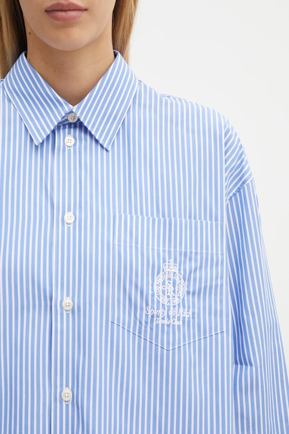 Хлопковая рубашка Sporty & Rich Crown Tennis Oversized голубой SI006621304ST08