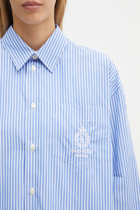 Хлопковая рубашка Sporty & Rich Crown Tennis Oversized голубой SI006621304ST08