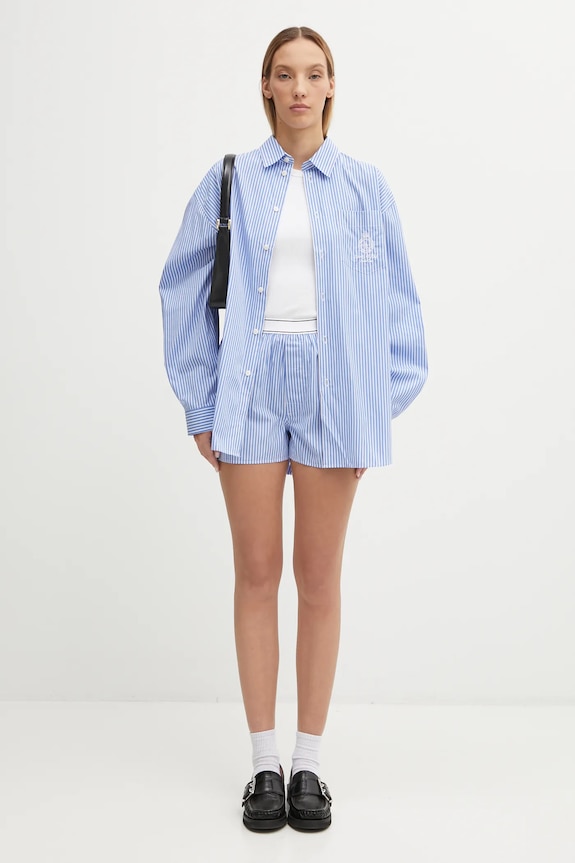 Хлопковая рубашка Sporty & Rich Crown Tennis Oversized SI006621304ST08 голубой