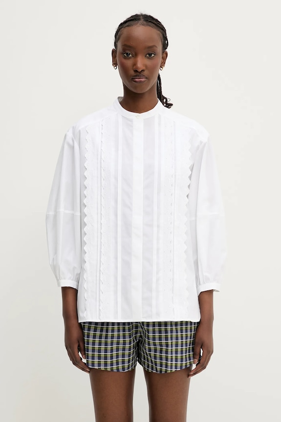 Хлопковая рубашка Maison Kitsuné Crafted Embroidery гладкий белый OW00428WC5010