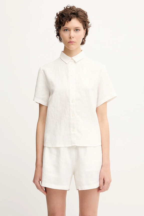 Samsoe Samsoe camicia di lino MINA regolare bianco F23900009