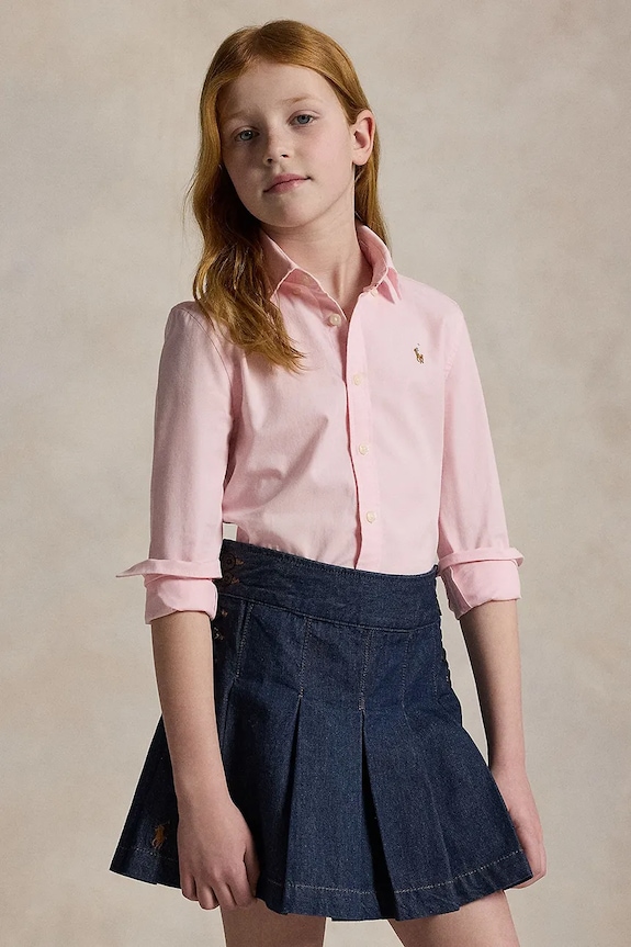 Otroška bombažna srajca Polo Ralph Lauren Dolg roza 313929954002