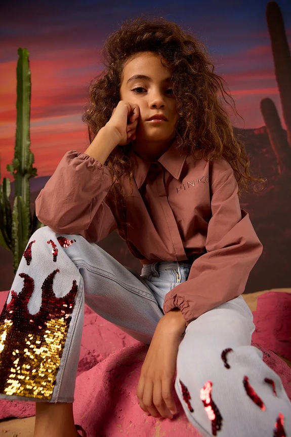 Pinko gyerek ing pamutból pamut barna KFCA004.0.CA101