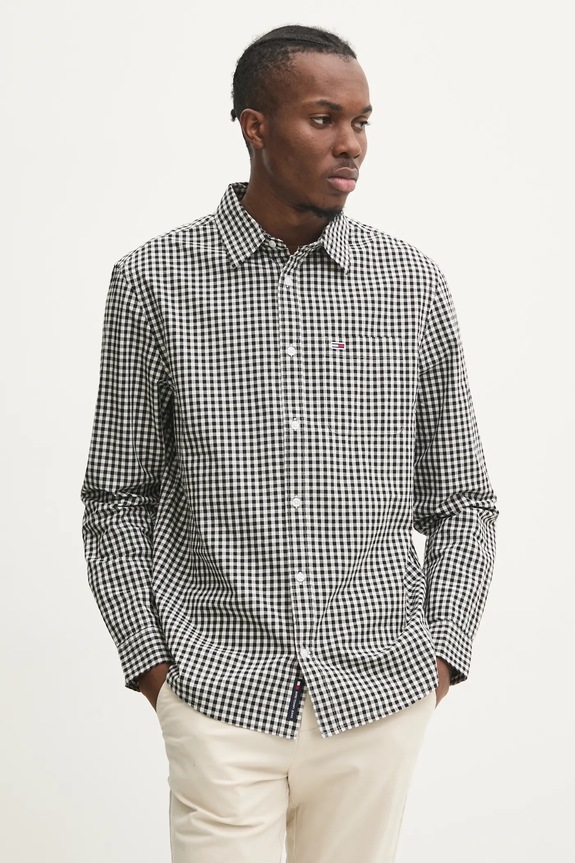 Bavlněná košile Tommy Jeans regular černá DM0DM21115