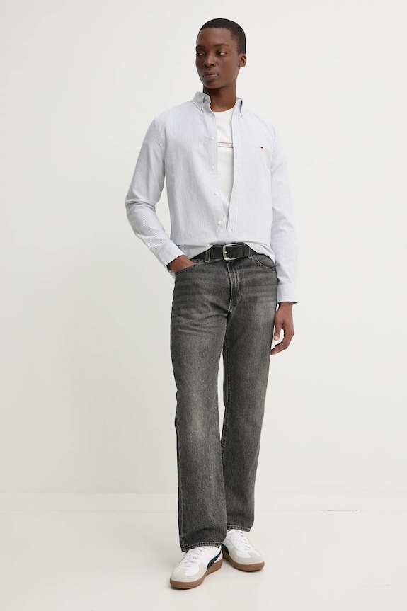 Bavlnená košeľa Tommy Jeans DM0DM20668 sivá SS26