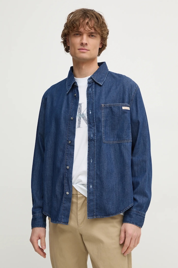 Calvin Klein Jeans camasa jeans lung albastru J30J327022