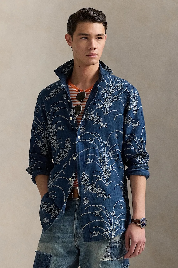 Lněná košile Polo Ralph Lauren regular modrá 710957840