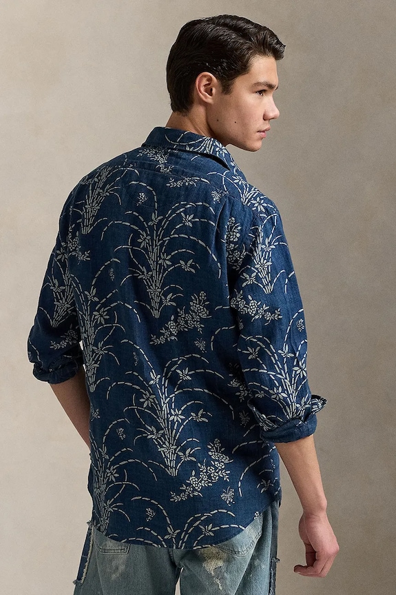 Lněná košile Polo Ralph Lauren 710957840 modrá SS25
