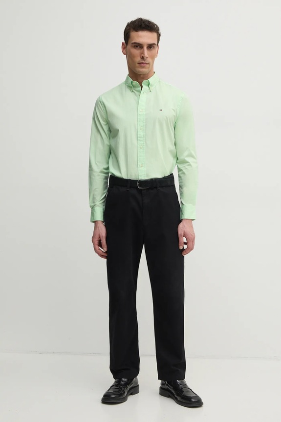 Tommy Hilfiger Cămașă bărbați din bumbac MW0MW37550 verde SS26