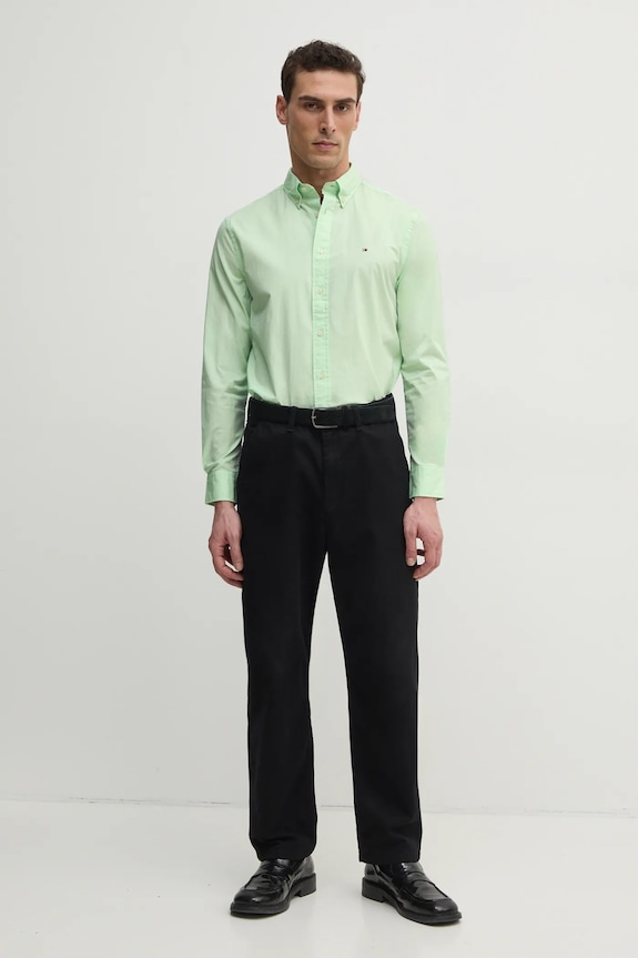 Tommy Hilfiger Cămașă bărbați din bumbac MW0MW37550 verde SS26