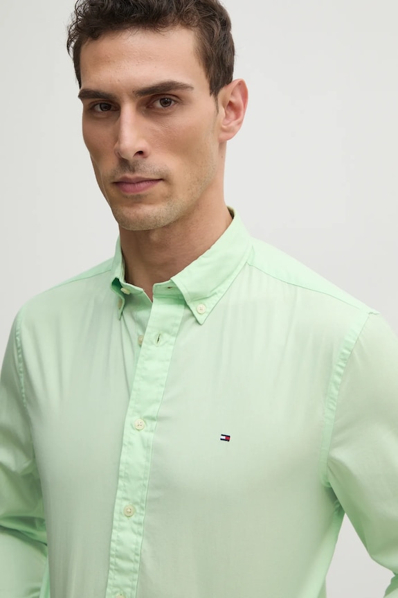 Tommy Hilfiger Cămașă bărbați din bumbac verde MW0MW37550