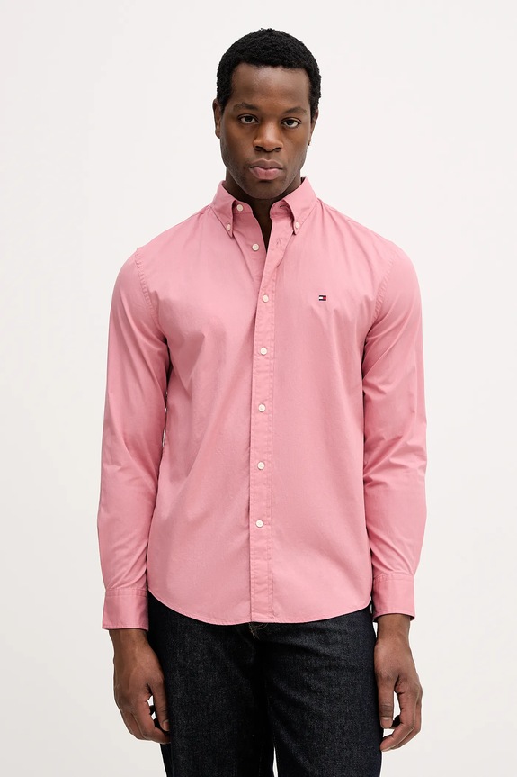 Tommy Hilfiger Cămașă bărbătească din bumbac roz MW0MW37550