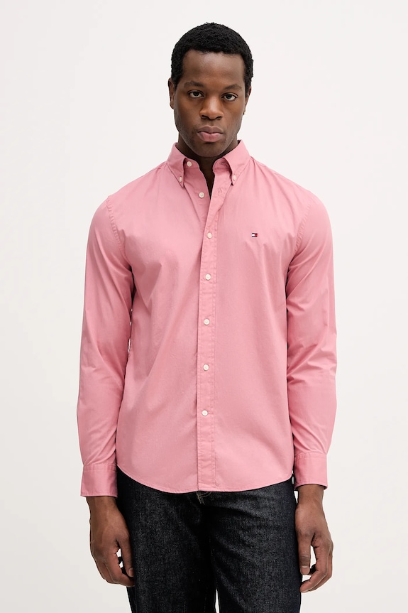 Tommy Hilfiger Cămașă bărbătească din bumbac roz MW0MW37550