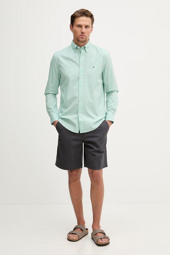 Tommy Hilfiger πουκάμισο ανδρικό βαμβακερό MW0MW37550 τιρκουάζ SS26