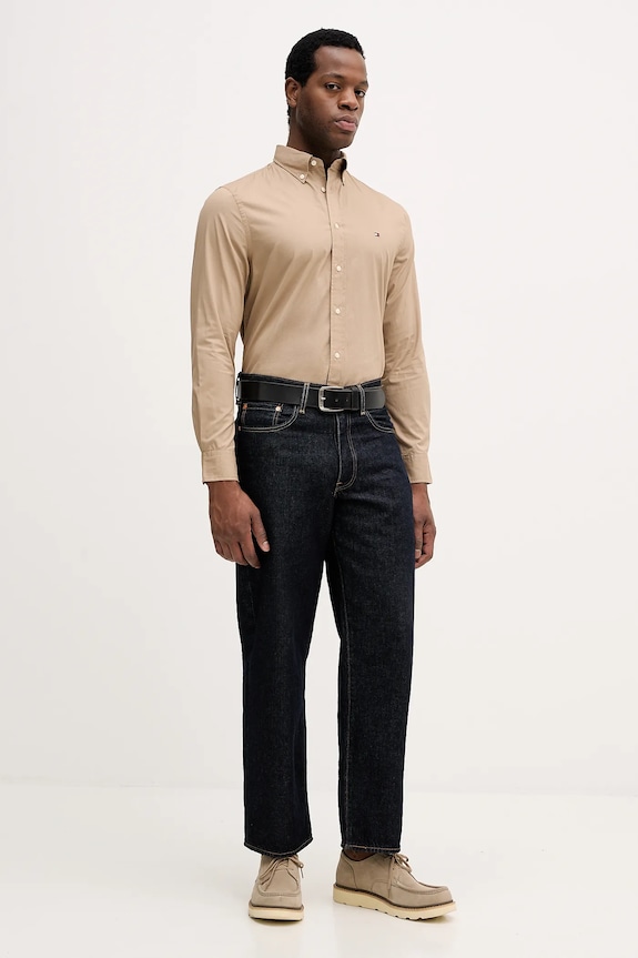 Tommy Hilfiger cămașă bărbătească din bumbac MW0MW37550 bej SS26