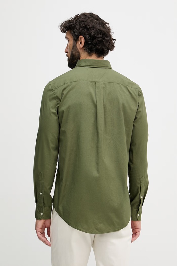 Ρούχα Tommy Hilfiger πουκάμισο ανδρικό βαμβακερό MW0MW37550 πράσινο