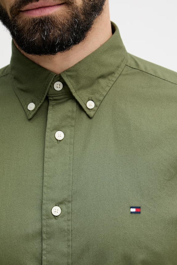 Tommy Hilfiger πουκάμισο ανδρικό βαμβακερό MW0MW37550 πράσινο