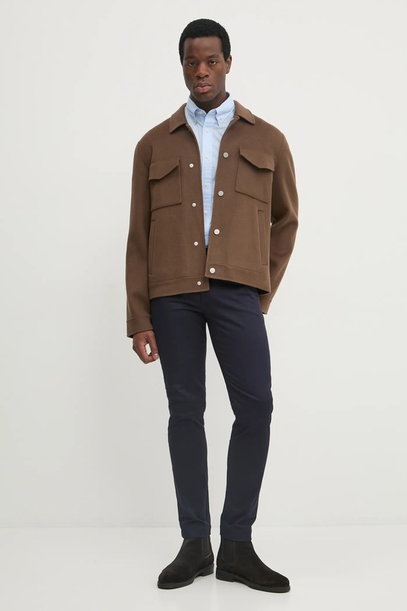 Tommy Hilfiger camasa din bumbac MW0MW37554 albastru SS25