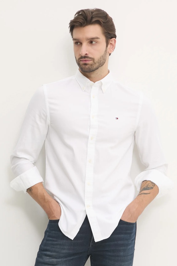Bavlněná košile Tommy Hilfiger slim bílá MW0MW37578