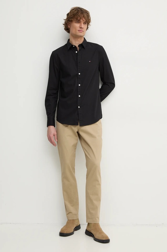 Βαμβακερό πουκάμισο Tommy Hilfiger MW0MW38137 μαύρο SS25